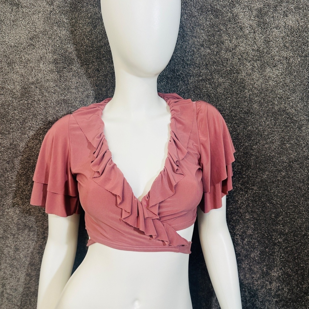 Nasty Gal Ruffled Wrap Crop Top 6 Pink Coquette Festival Cottagecore Boho